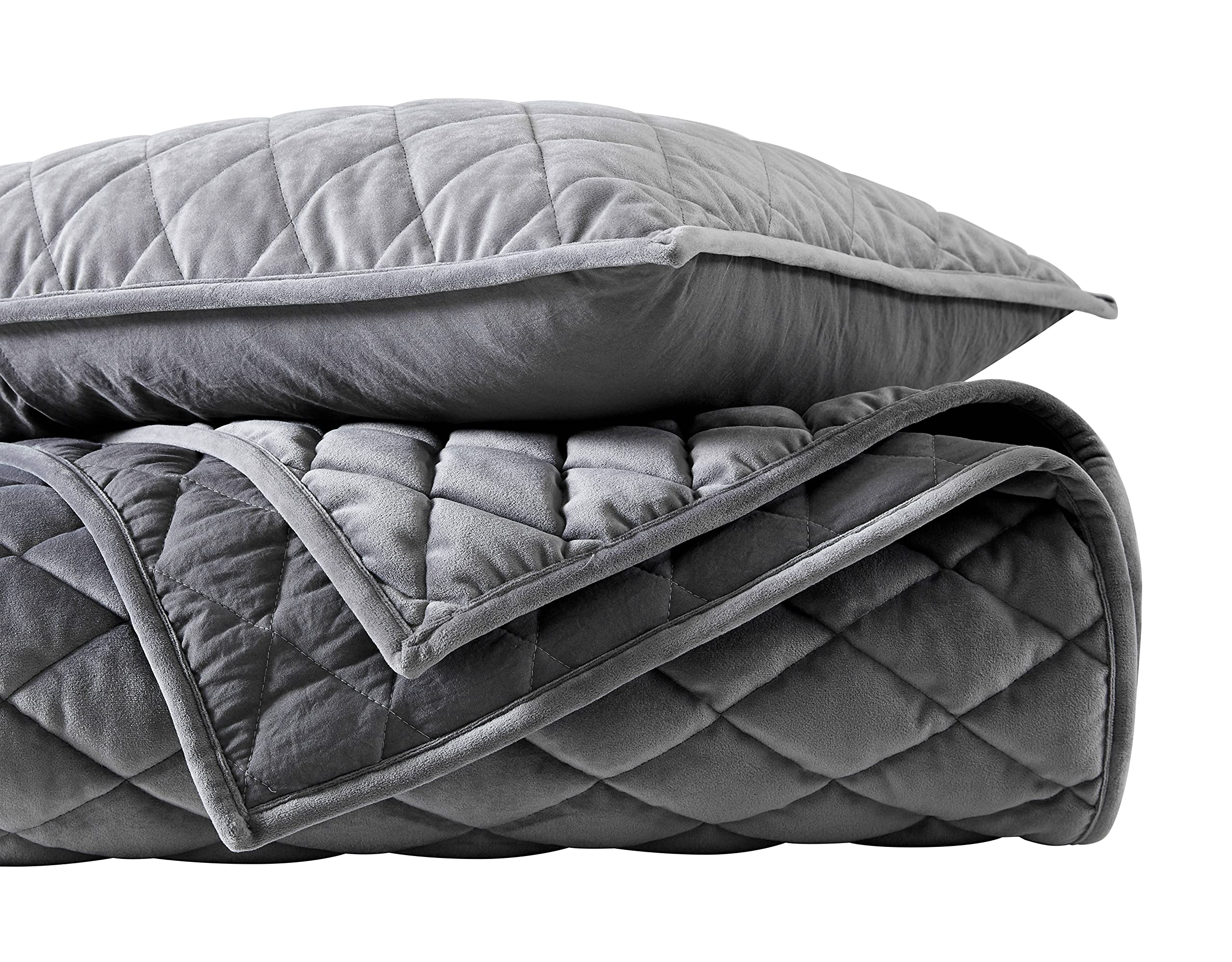 Vera Wang - King Quilt Set, Luxurious Velvet Bedding With Matching Shams, Lightweight Home Decor (Diamond Velvet Charcoal Grey,